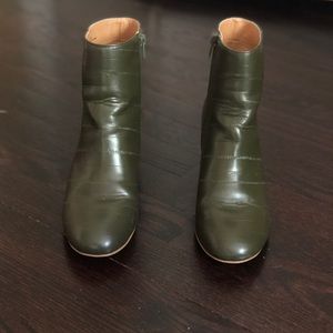 Green leather booties